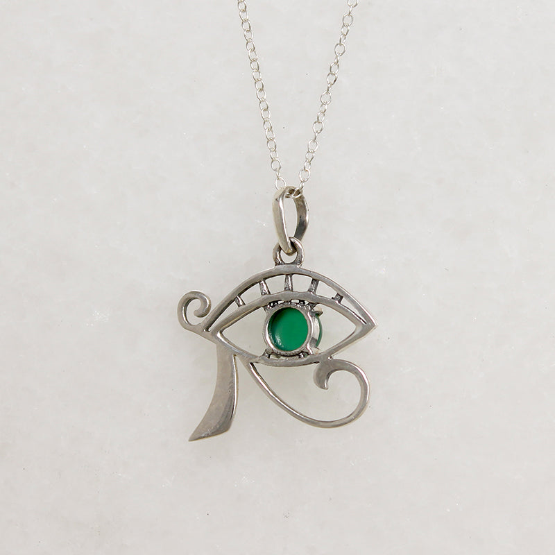 Sterling Eye of Ra Pendant with Green Agate Pupil