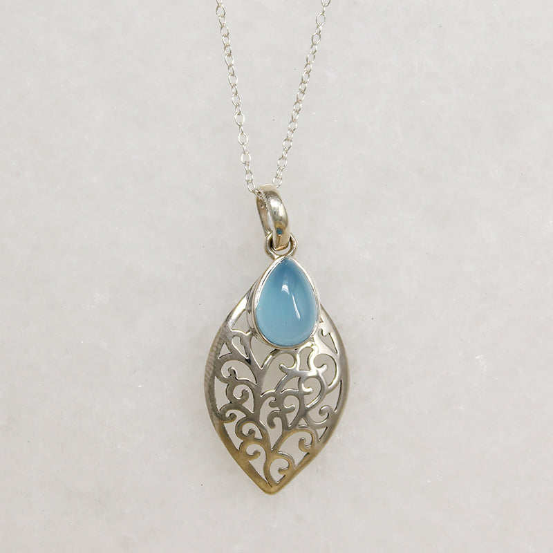Chalcedony & Flowing Silver Vine Artisan Pendant
