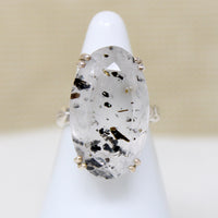 Peppered Quartz in Engraved Artisan Cocktail Ring