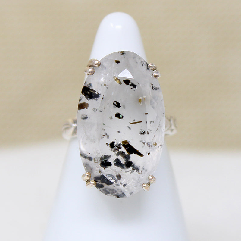 Peppered Quartz in Engraved Artisan Cocktail Ring