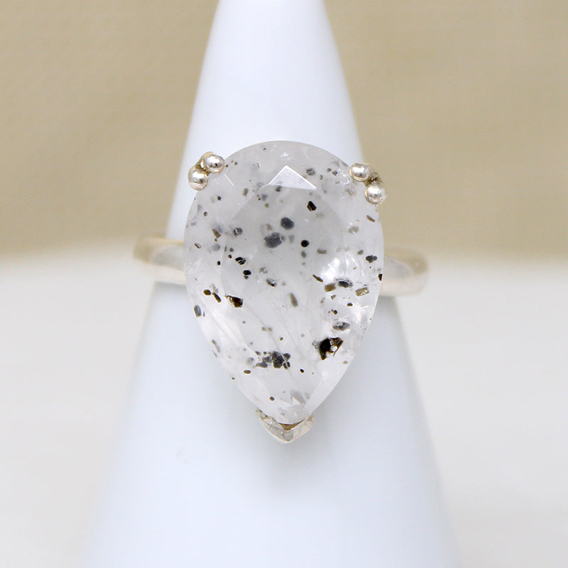 Pear-Cut Tourmalined Quartz in Sterling Artisan Ring