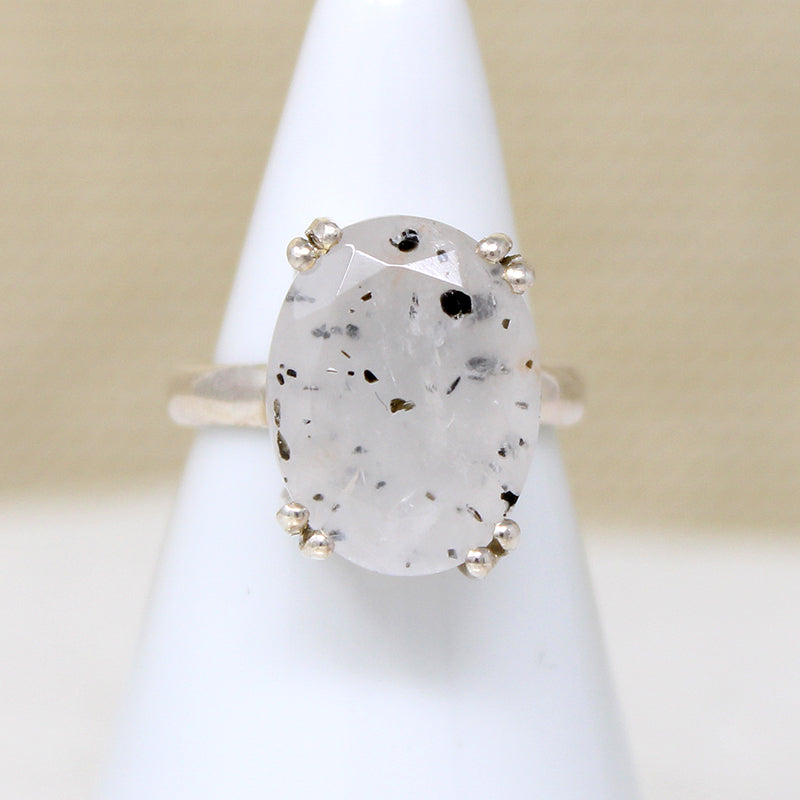 Oval Speckled Quartz in Sterling Silver Statement Ring