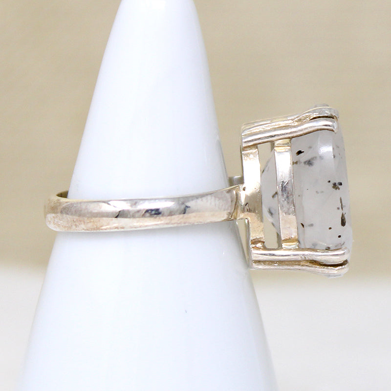 Oval Speckled Quartz in Sterling Silver Statement Ring
