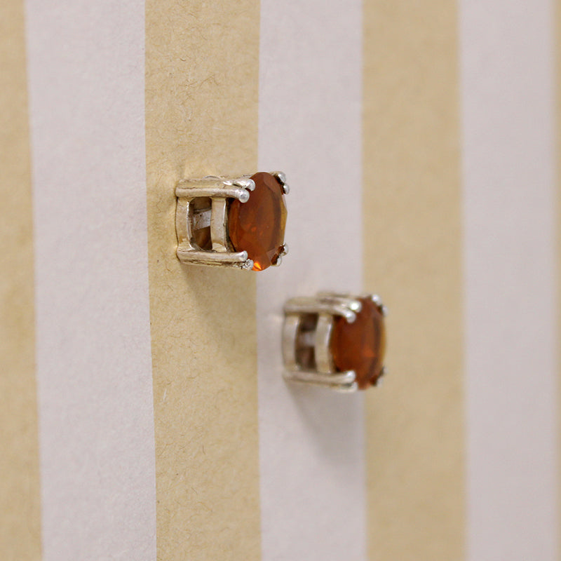 Fiery Orange Garnets in Sterling Stud Earrings