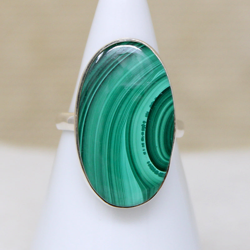 Green Wave Artisan Malachite & Sterling Ring