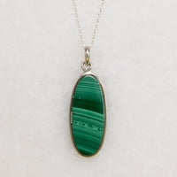 Dramatic Oval Malachite in Sterling Silver Necklace