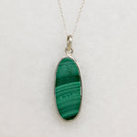 Dramatic Oval Malachite in Sterling Silver Necklace