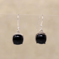 Glossy Black Onyx & Sterling Silver Drop Earrings