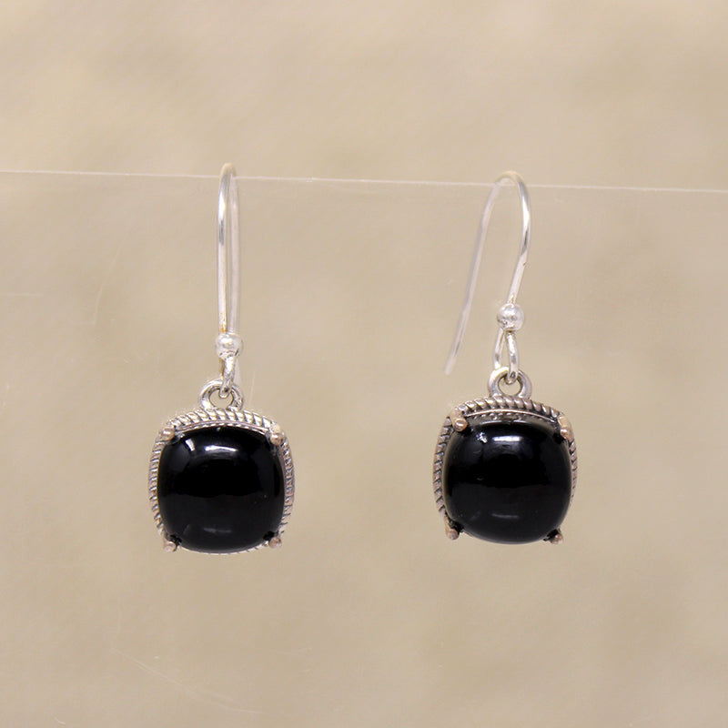 Glossy Black Onyx & Sterling Silver Drop Earrings