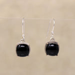 Glossy Black Onyx & Sterling Silver Drop Earrings