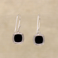Glossy Black Onyx & Sterling Silver Drop Earrings