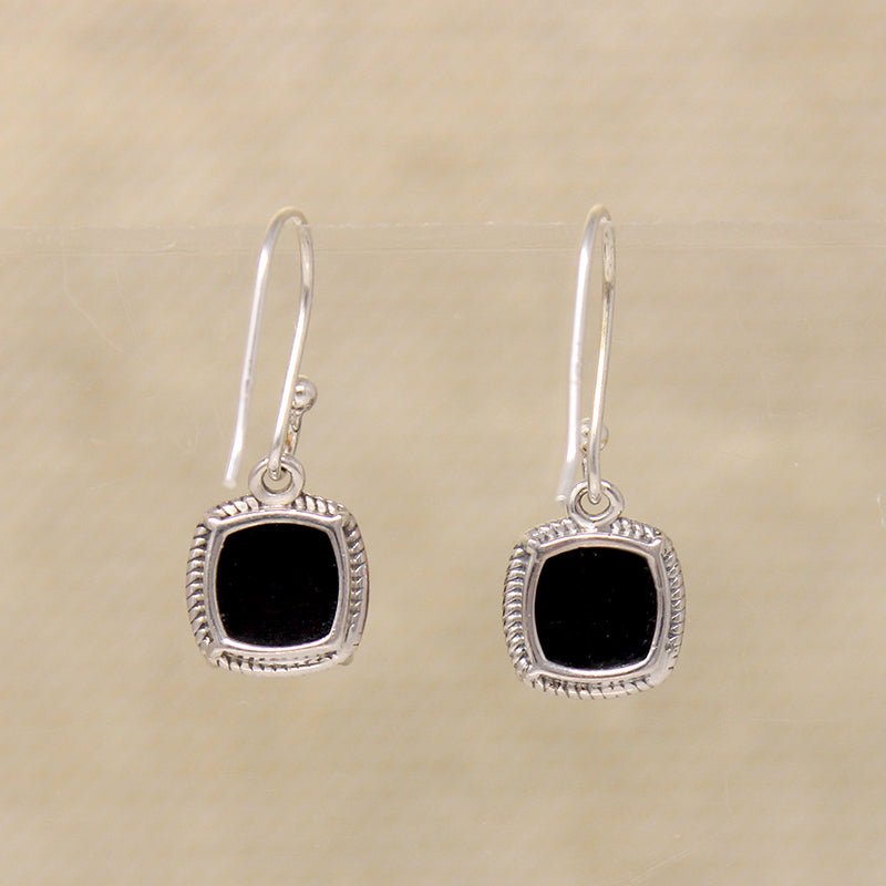 Glossy Black Onyx & Sterling Silver Drop Earrings