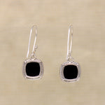 Glossy Black Onyx & Sterling Silver Drop Earrings