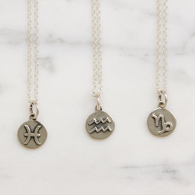 Signs of the Zodiac Sterling Silver Disc Necklaces