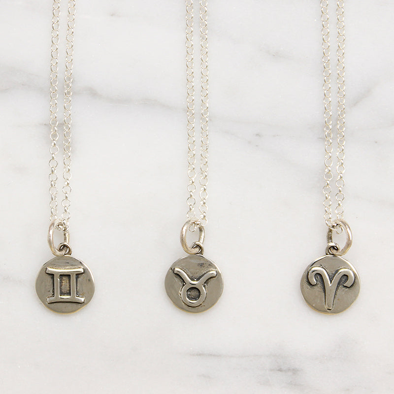 Signs of the Zodiac Sterling Silver Disc Necklaces