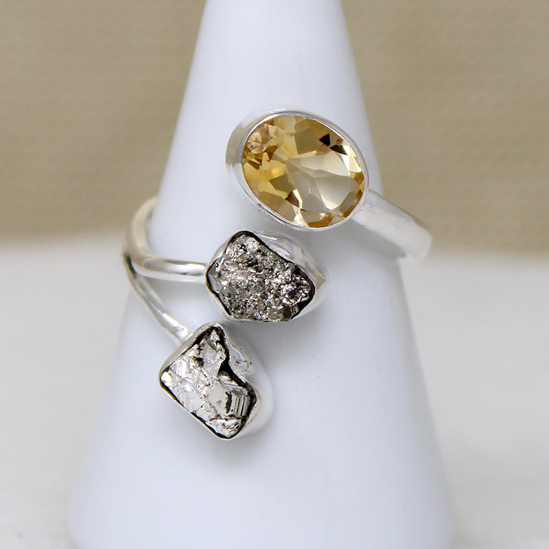 Unexpected Citrine & Pyrite Artisan Bypass Ring