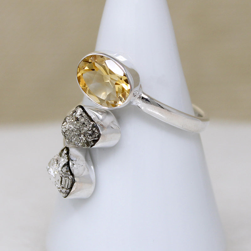 Unexpected Citrine & Pyrite Artisan Bypass Ring