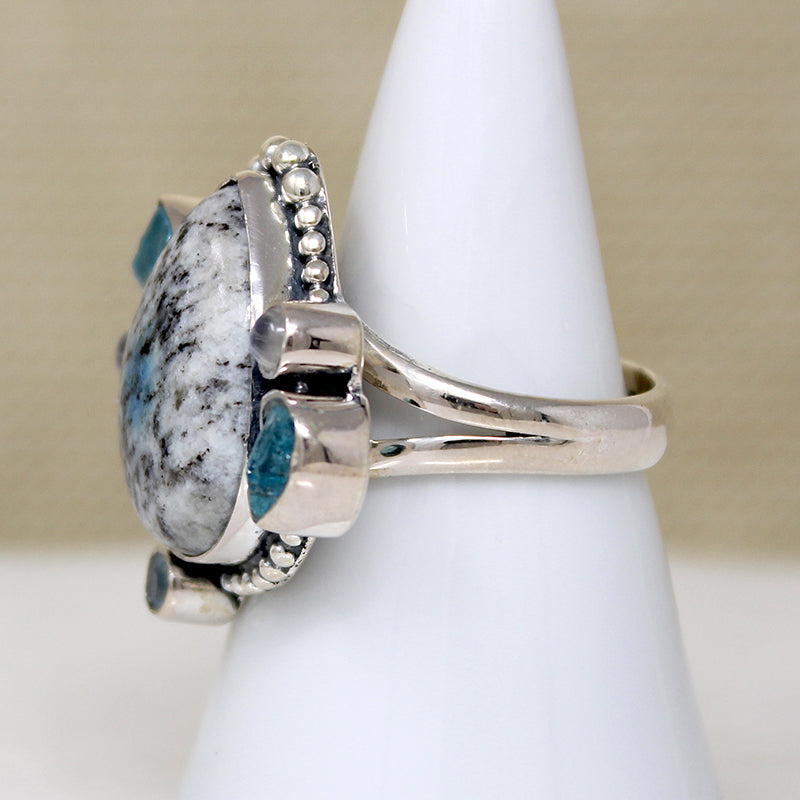 Icy Agate, Moonstone & Aquamarine Artisan Ring