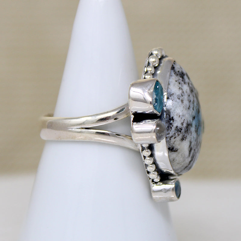 Icy Agate, Moonstone & Aquamarine Artisan Ring