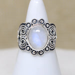 Mystic Moonstone in Ornate Sterling Artisan Ring