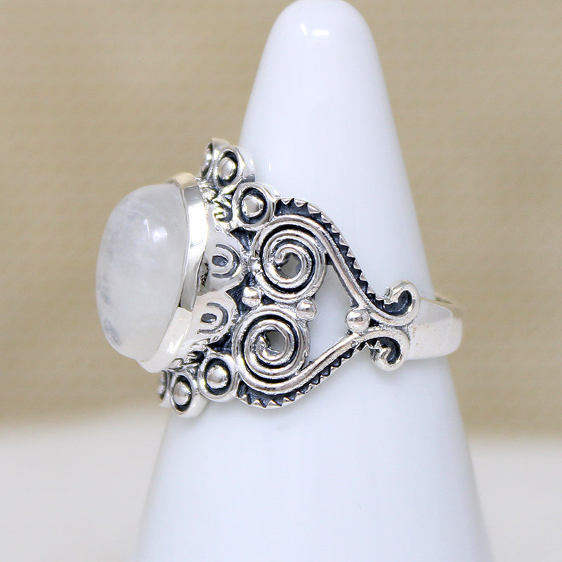 Mystic Moonstone in Ornate Sterling Artisan Ring