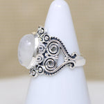 Mystic Moonstone in Ornate Sterling Artisan Ring
