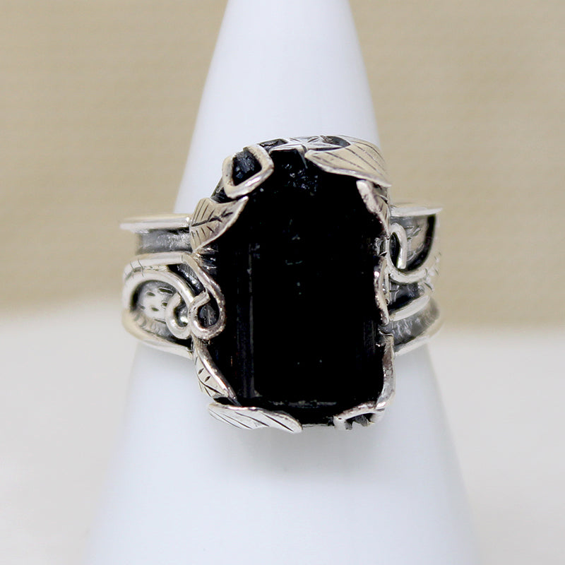Austerely Romantic Black Tourmaline & Sterling Ring
