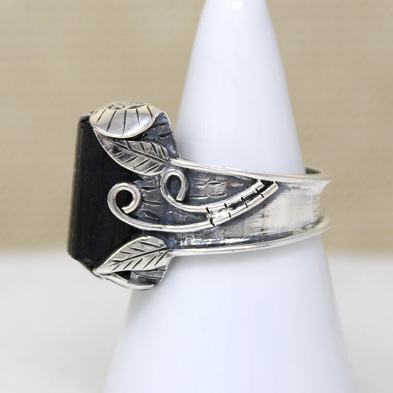 Austerely Romantic Black Tourmaline & Sterling Ring