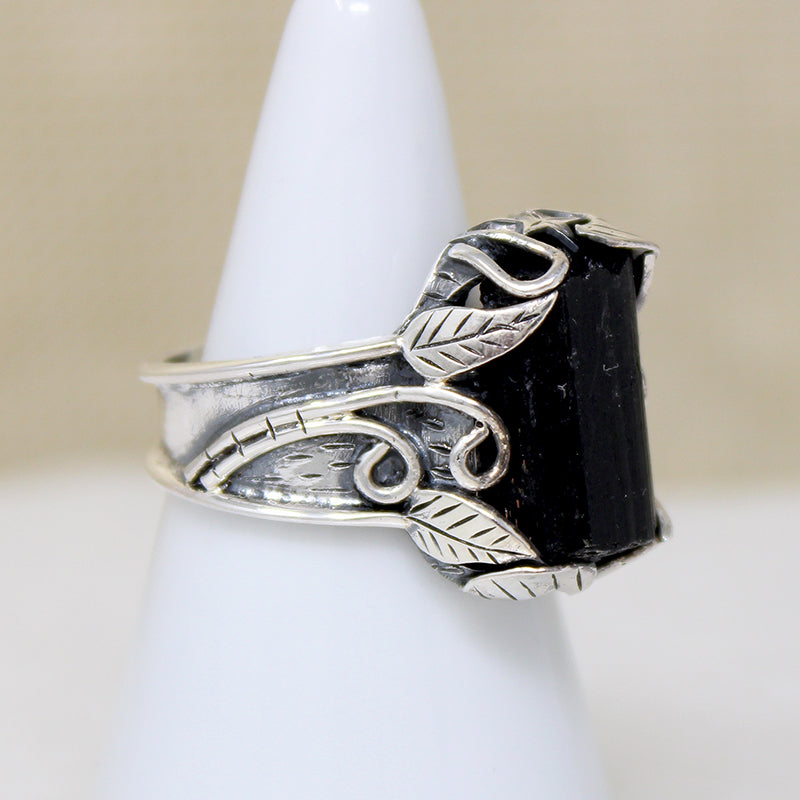 Austerely Romantic Black Tourmaline & Sterling Ring