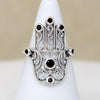 Sterling Filigree Hand of Fatima Ring with Onyx Accents