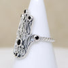 Sterling Filigree Hand of Fatima Ring with Onyx Accents