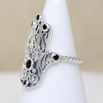 Sterling Filigree Hand of Fatima Ring with Onyx Accents