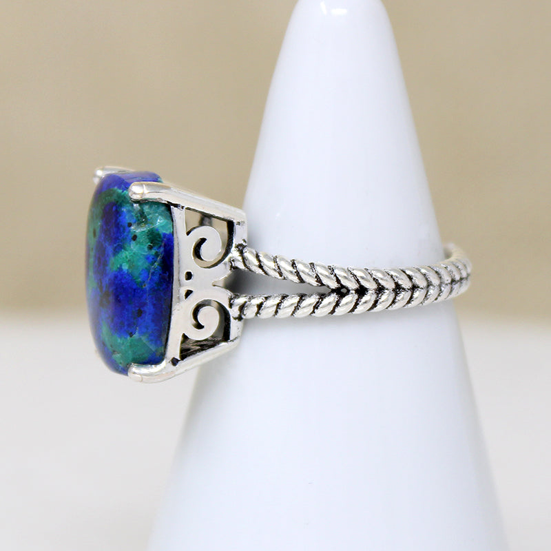 Brilliant Blue & Green Azurite & Sterling Artisan Ring