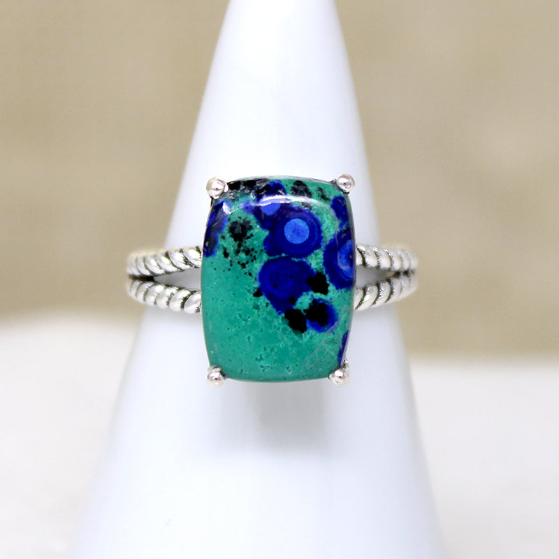 Brilliant Blue & Green Azurite & Sterling Artisan Ring