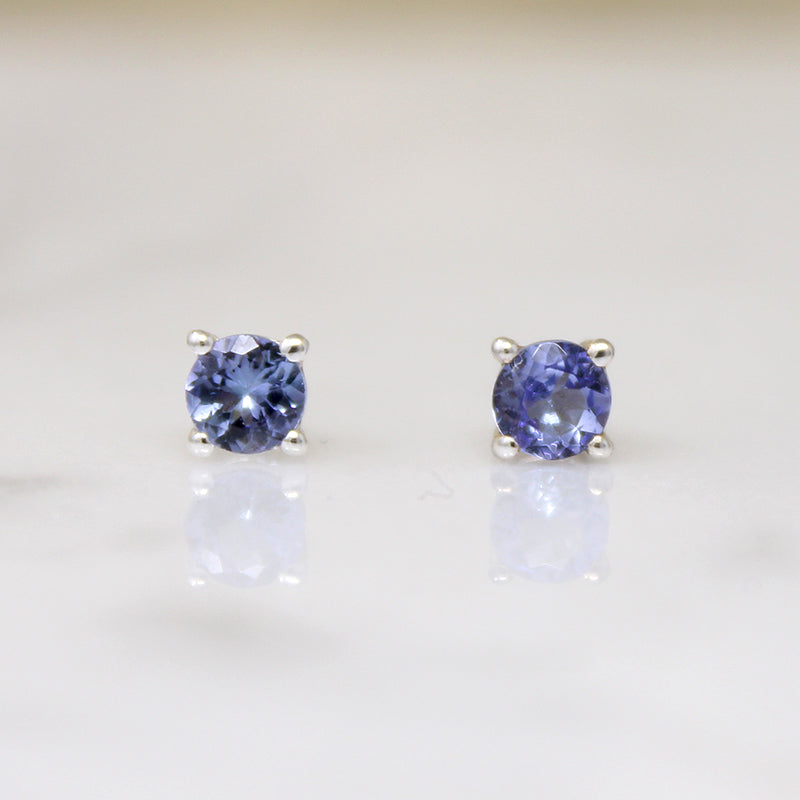 Blue-Violet Iolite in Sterling Silver Artisan Stud Earrings