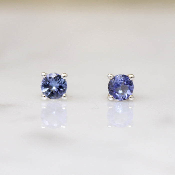 Blue-Violet Iolite in Sterling Silver Artisan Stud Earrings