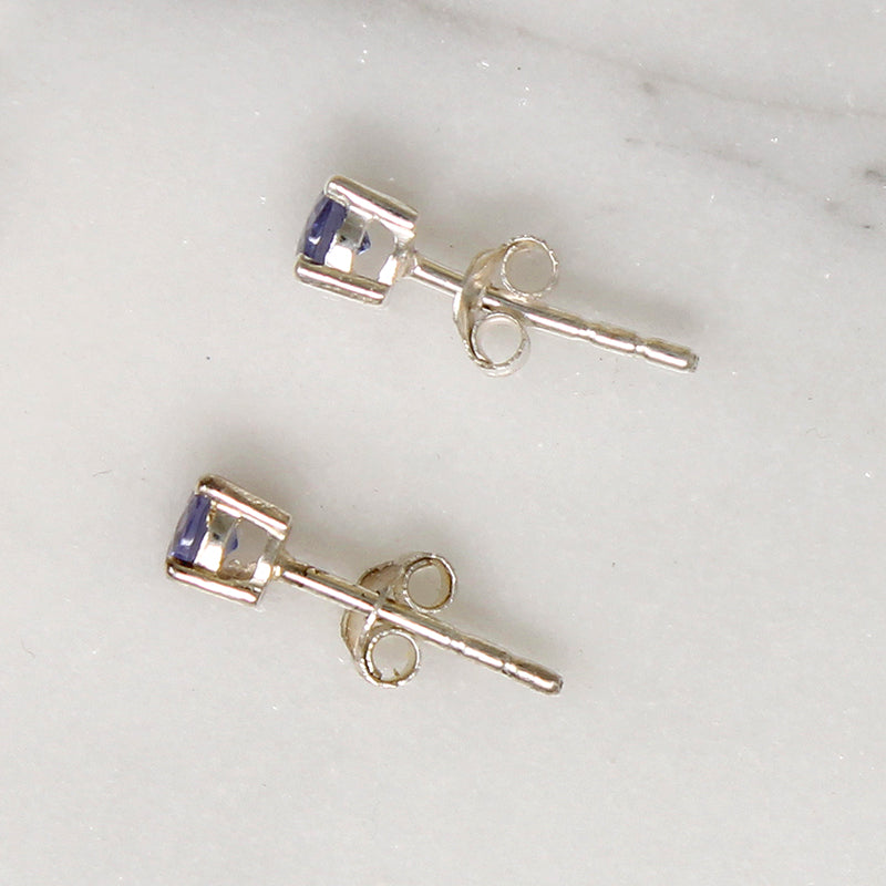 Blue-Violet Iolite in Sterling Silver Artisan Stud Earrings