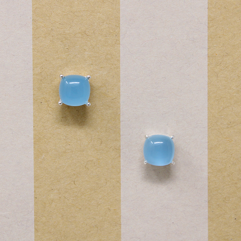 Baby Blue Chalcedony in Sterling Stud Earrings