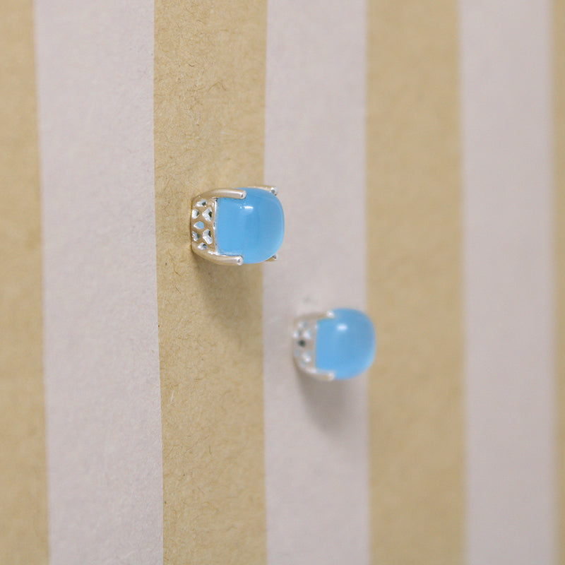 Baby Blue Chalcedony in Sterling Stud Earrings