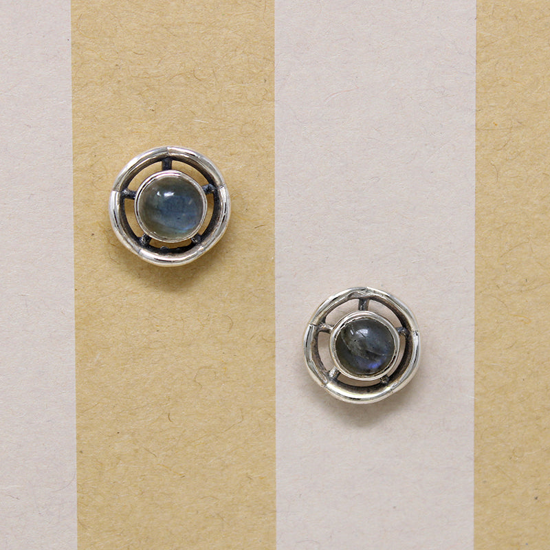 Luminous Labradorite & Sterling Halo Stud Earrings