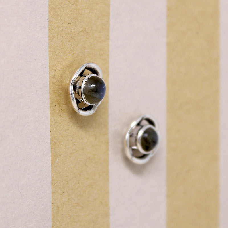 Luminous Labradorite & Sterling Halo Stud Earrings