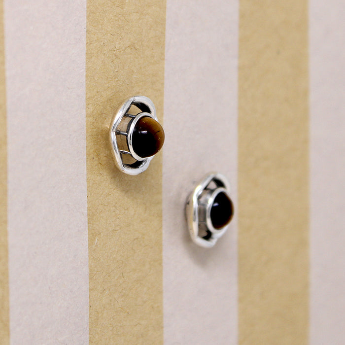 Gorgeous Golden Tiger's Eye in Sterling Silver Studs