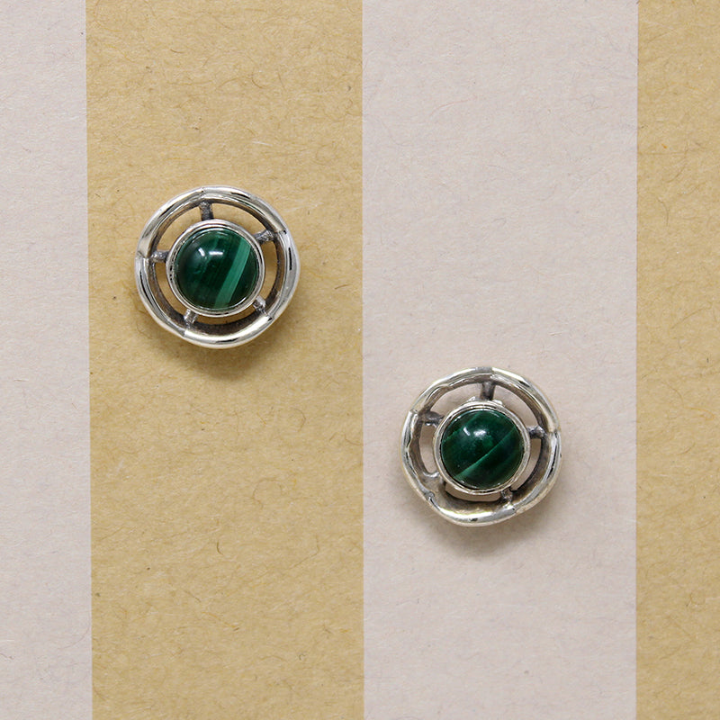 Malachite & Sterling Silver Halo Stud Earrings