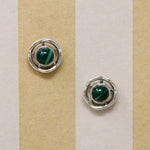 Malachite & Sterling Silver Halo Stud Earrings