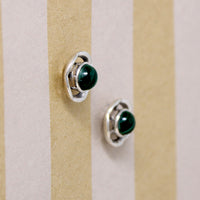 Malachite & Sterling Silver Halo Stud Earrings