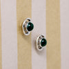 Malachite & Sterling Silver Halo Stud Earrings