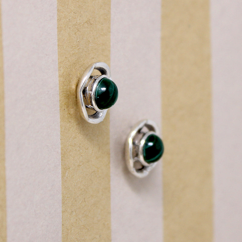 Malachite & Sterling Silver Halo Stud Earrings