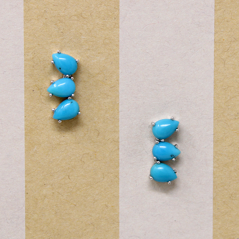 Sky Blue Turquoise Three-Stone Stud Earrings