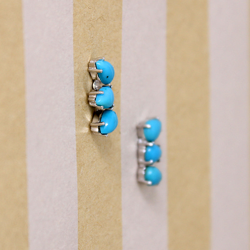 Sky Blue Turquoise Three-Stone Stud Earrings