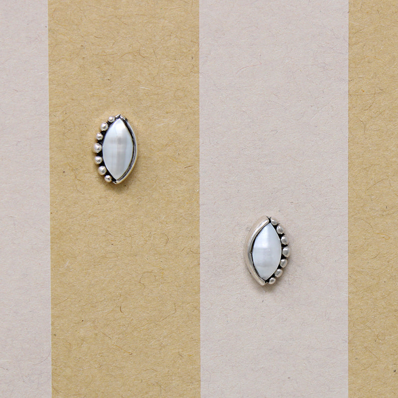Sterling Navette & Fresh Water Pearl Stud Earrings